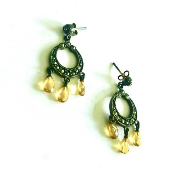 Vintage Yellow Stone Earrings - Picture 3 of 3
